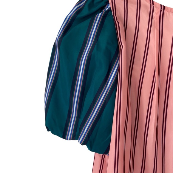 Maeve Anthropologie Taffeta Bow Swing Blouse Puff Sleeve size XS Pink Stripe - Picture 6 of 10